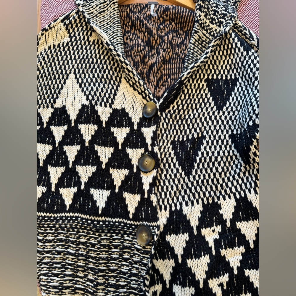 Free People Tate Black and Brown Patterned Cardigan XS - Picture 4 of 9